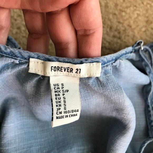 Forever 21 Chambray Embroidered Short Set Small Boho - Picture 7 of 8